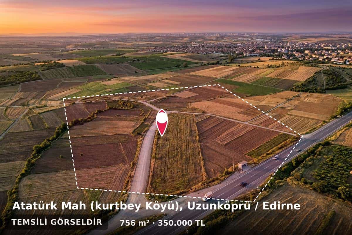 Uzunköprü Kurtbey Köyü'nde 756 m² Şehir ve Doğa Manzaralı Tarla