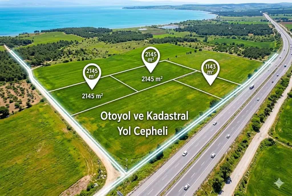 Gelibolu Bolayır’da Hem Kadastral Yola Hem Otoyola Cepheli, Elektriği Hazır Satılık 1143m² ve 2145m² Parseller!