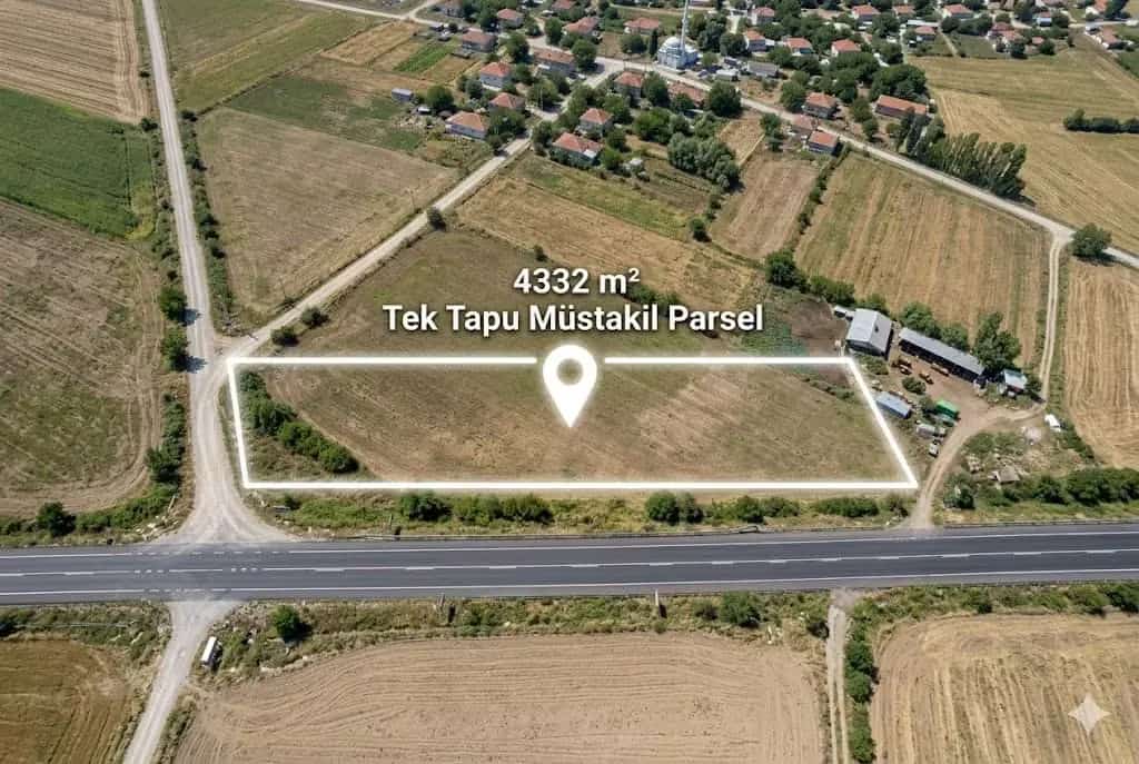 Uzunköprü Muhacırkadı’da Ana Asfalta 130 Metre Cepheli, 4332m² Müstakil Tek Tapu Köşe Başı Arsa!