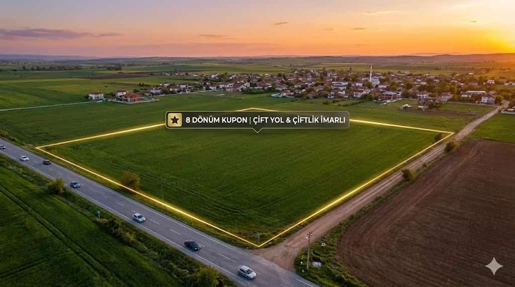 Tekirdağ Malkara Çınaraltı'nda 8 Dönüm Çift Yol Cepheli, %5 Çiftlik Evi İmarlı Fırsat Arazi