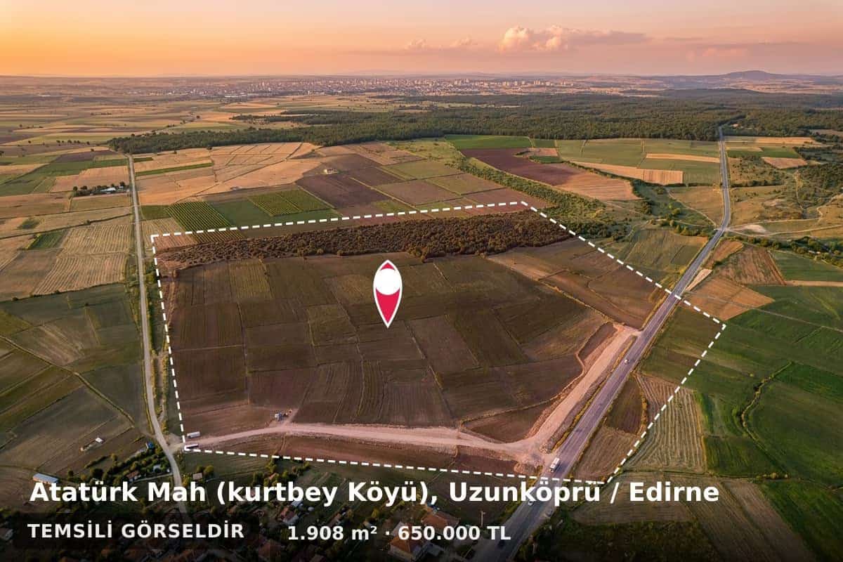 Uzunköprü Kurtbey Köyü'nde 1.908 m² Köşe Parsel Tarla