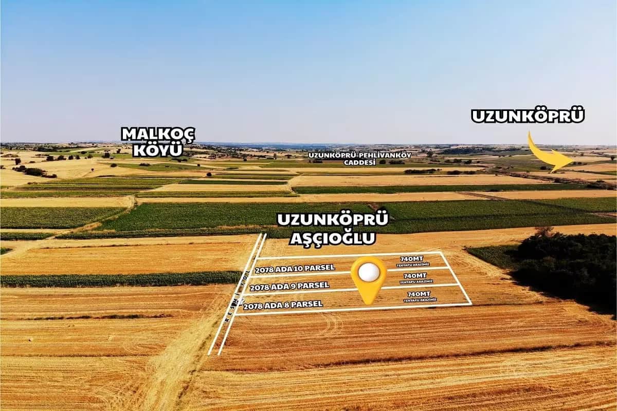 Edirne Uzunköprü Aşçıoğlu'nda 740m² Resmi Yolu Olan Tek Tapu Arsa - Merkeze Yakın - Görsel 1