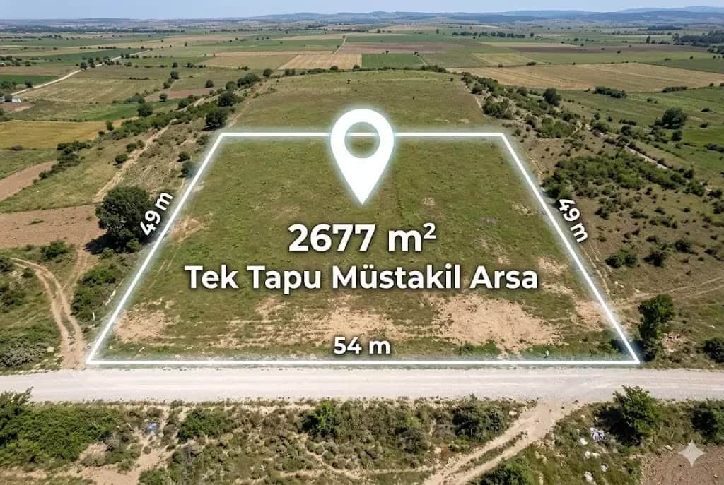 Uzunköprü Kurtbey’de 54 Metre Geniş Cepheli, Tepe Konumda Dümdüz 2677m² Müstakil Tek Tapu Arsa! - Görsel 1
